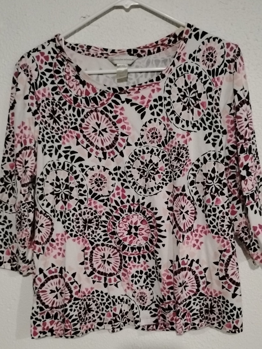 Christopher Banks Women's Pink & Black Patterned Scoop Neck Top